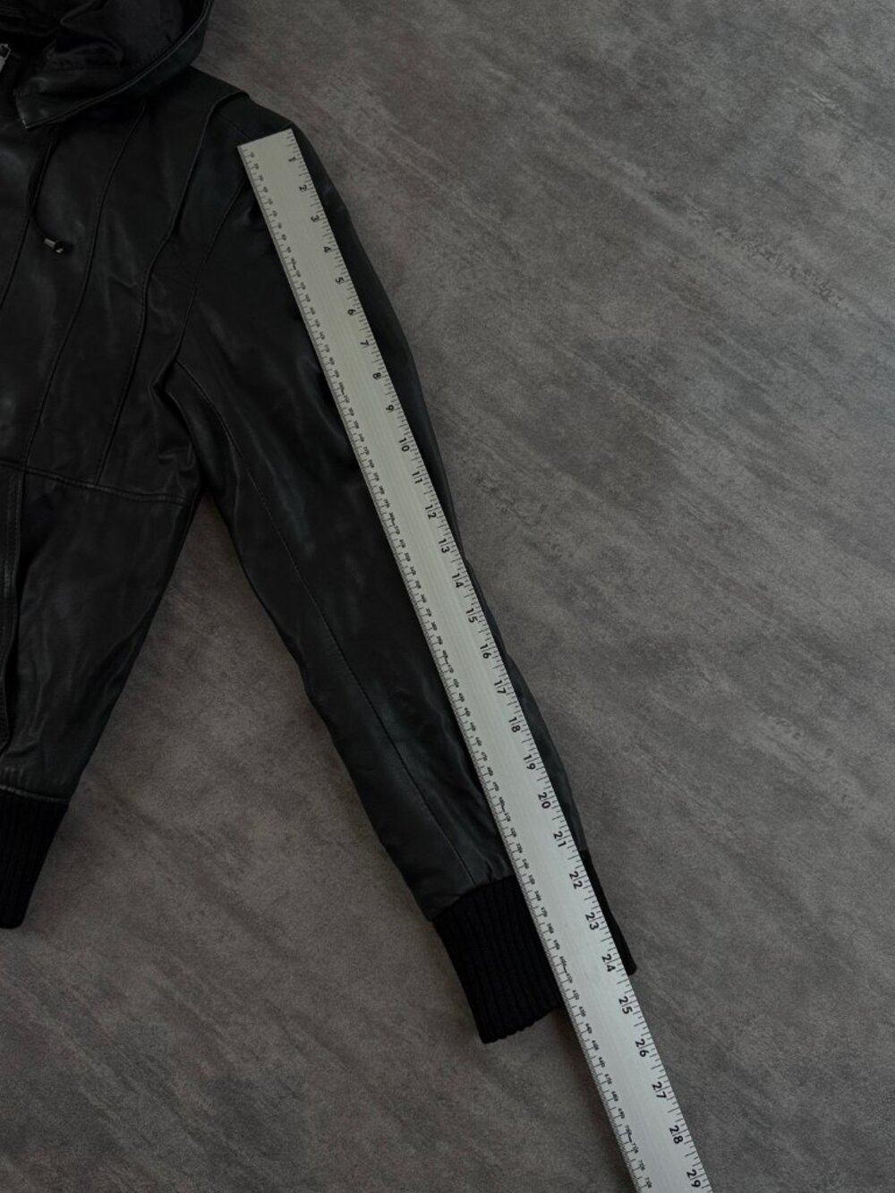 Black Leather Hooded Bomber Jacket ERIK HART Size S Unisex Zip Up Sz S - Picture 14 of 15